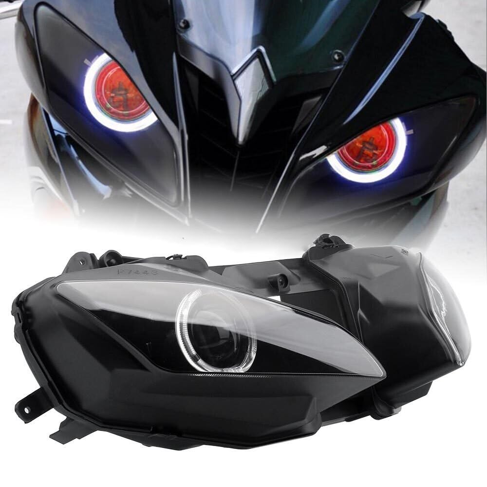 Reflektory motocyklowe Pasuje do YZF-R6 2008-2016 przedni reflektor LED motocykla Hi/Lo Beam Angel Devil Eyes zmodyfikowany reflektor Dirt Bike Reflektor