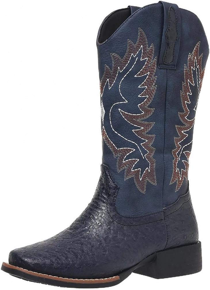 Western Cowboy Boots for Women Mid Calf Cowgirl Boot Snip Toe Chunky Heel