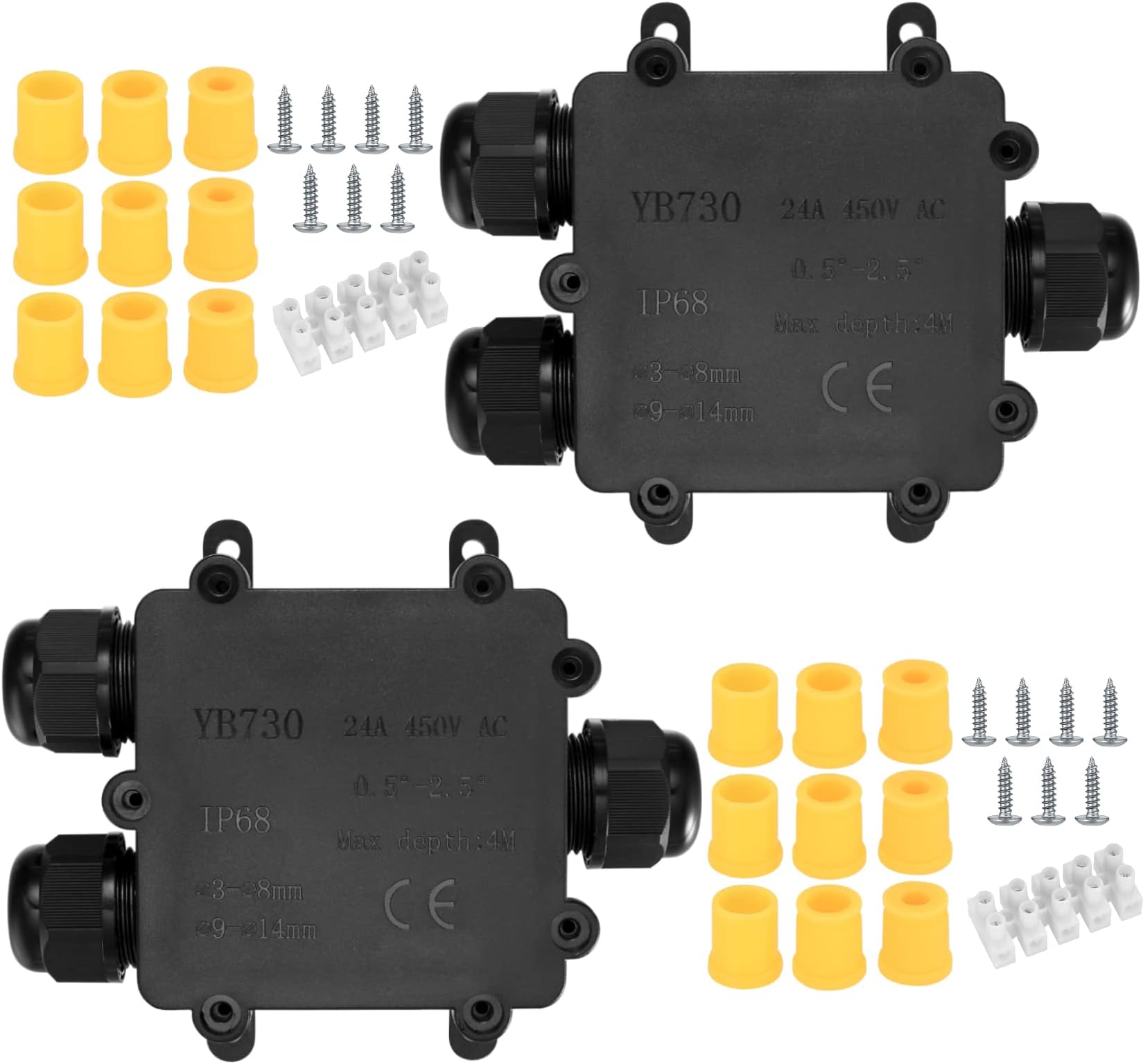 IP68 Waterproof Junction Box, 3-Way External Cable Glands Wire Connectors Electrical Junction Box, Outdoor Waterproof Cable Connector Box for Cable 4-12mm