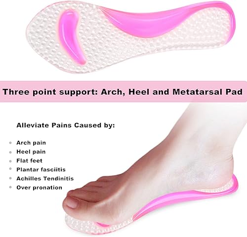 Miniatura 2 de Bellcon Plantillas de tacón alto de gel para mujer, almohadillas adhesivas de gel para sandalias de soporte de arco, plantillas de zapatos para pies