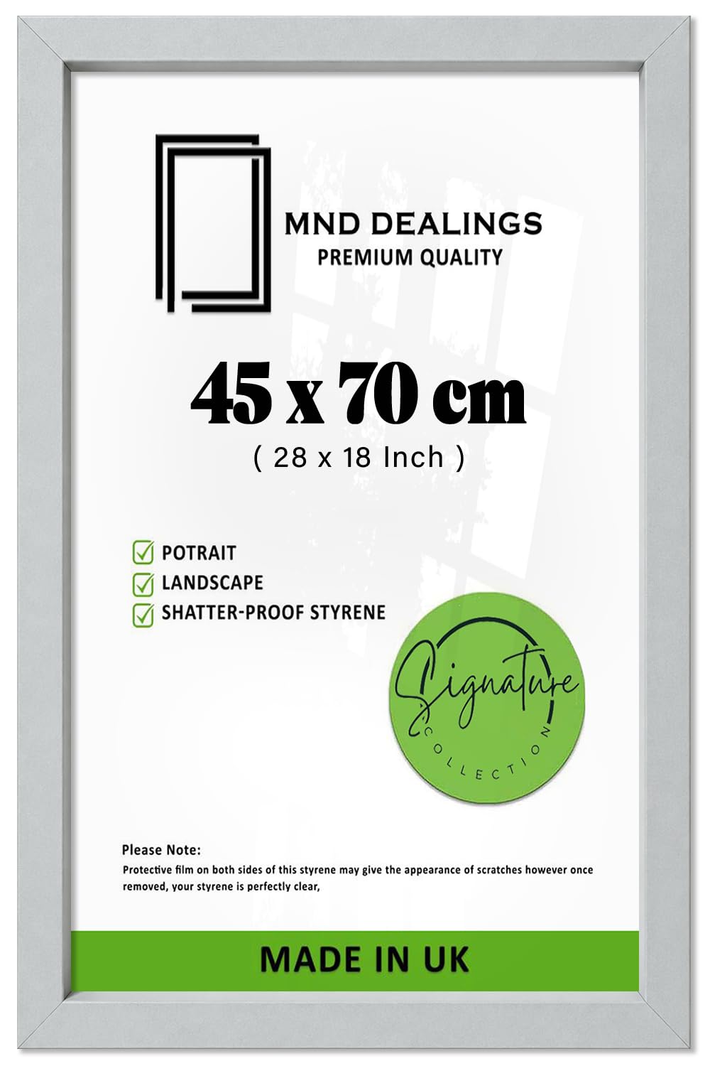 MND Dealings — Elegant Rectangle Poster Frame (45 X 70 CM | 28 X 18 Inch) — Engineered Wood With HD Crystal Clear Front For Gallery Wall Décor, Anniversary, Birthday, Wedding, Light Grey