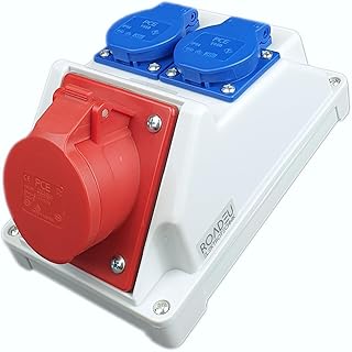 RoadEu - Kombi Wandsteckdose 16A 5P - Wandverteiler 16A mit 2x Schuko 230V - Stromverteiler IP44 - Innen und Außen Baustromverteiler 16A - PCE Steckdosen