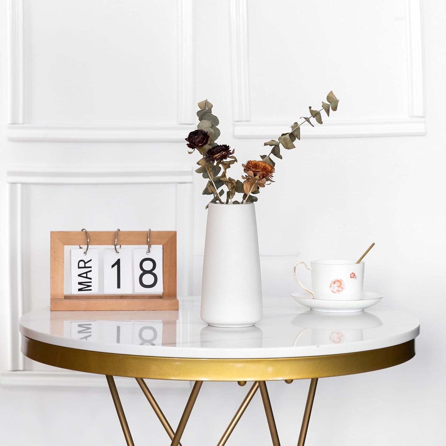 Bright White Vase - 8" Big White Ceramic vase for Flower, Boho Vases for Pampas Grass, Minimalist Modern vases for Home Decor, Table Shelf Living Room Farmhouse Decor - Image 4