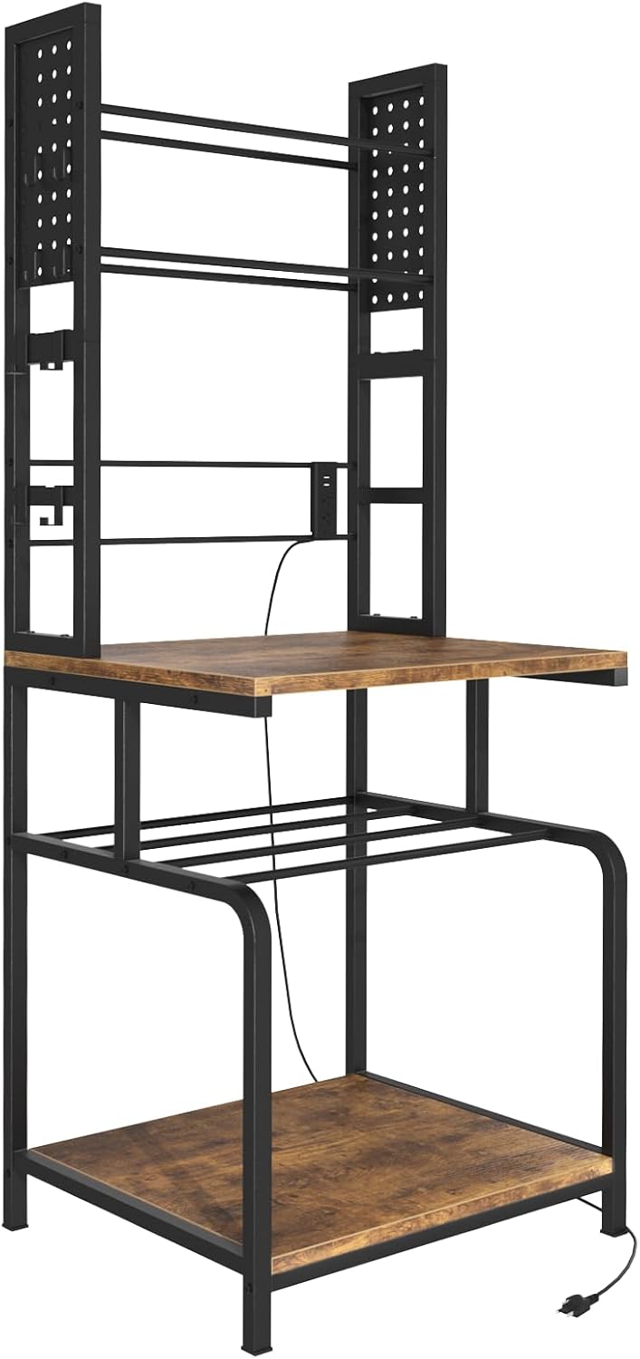 3D Printer Stand with Filament Storage and Power Outlet, Heavy-Duty 3D Printer Rack Holds 60 Filament Spools ABS/PLA/TPU, Perfect for Home Offices & Studios Retro Brown