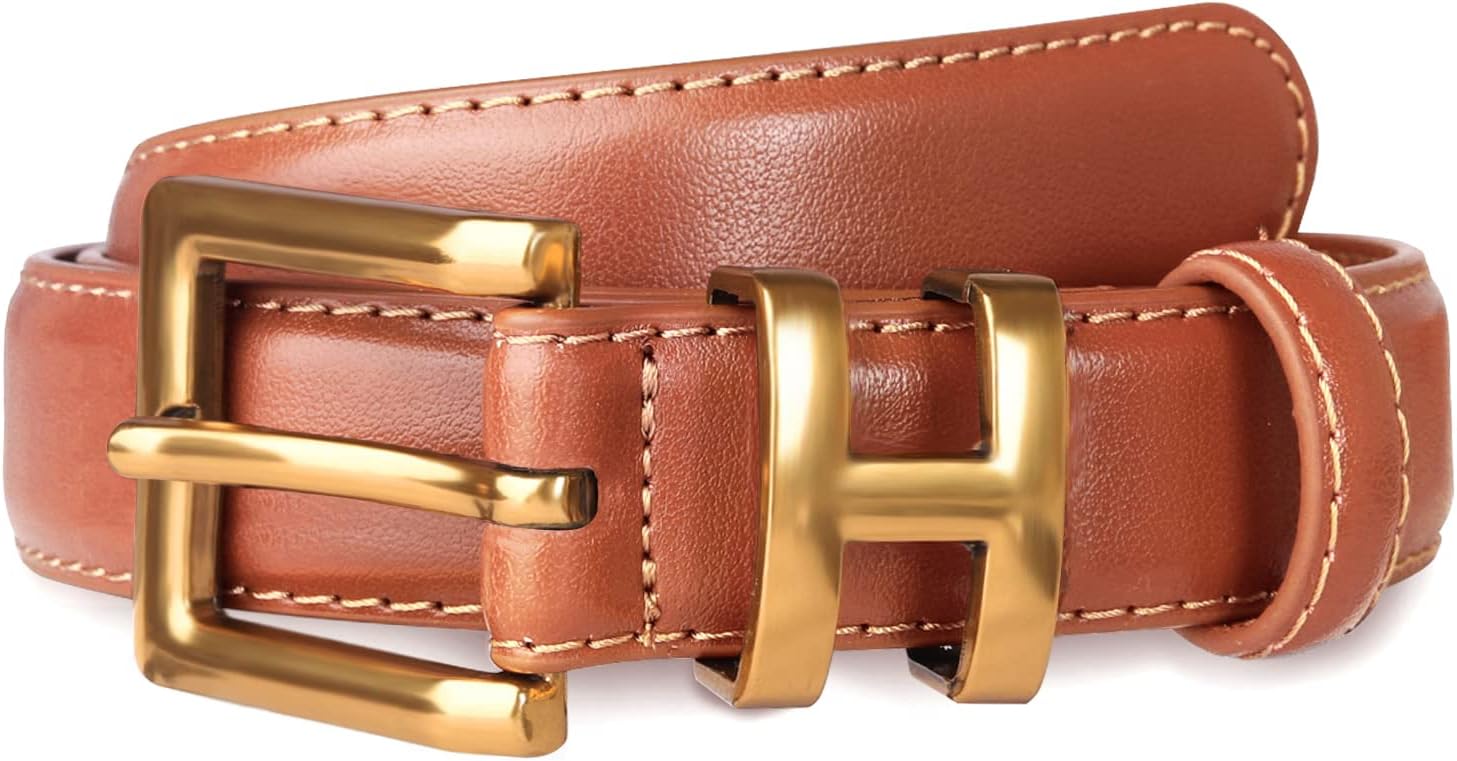 Women's Fashion Classic Metal Buckle Leather Belt with Jeans Dress