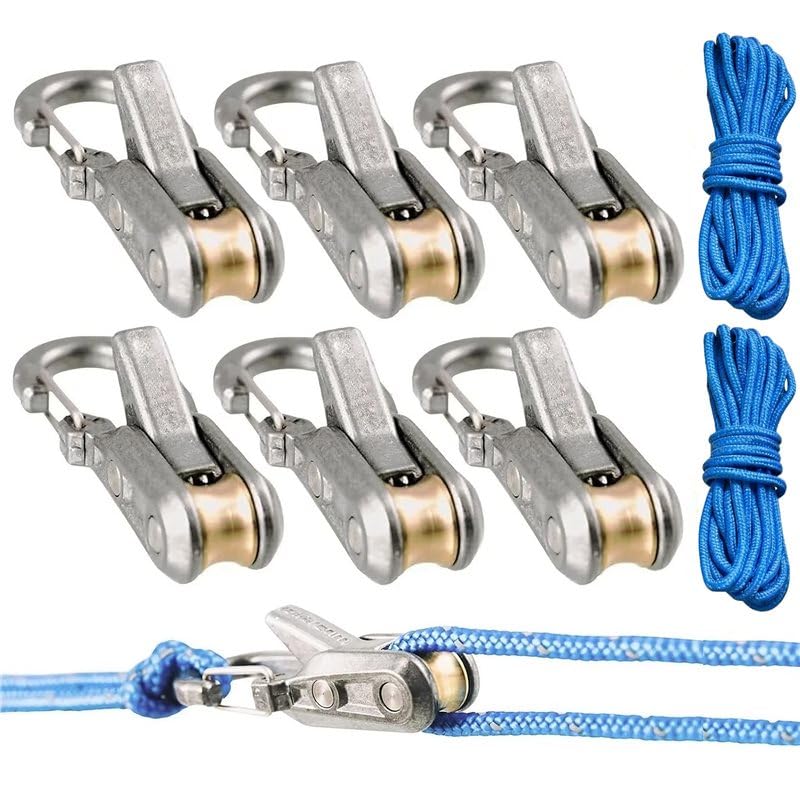 6 Hooks Rope with Roller Tensioner Lock Buckle Tie Down Rope Cargo Tightening, Paracord Adjusters, Rope Roller Cam Lock Tensioner for Camping Boating & Outdoor