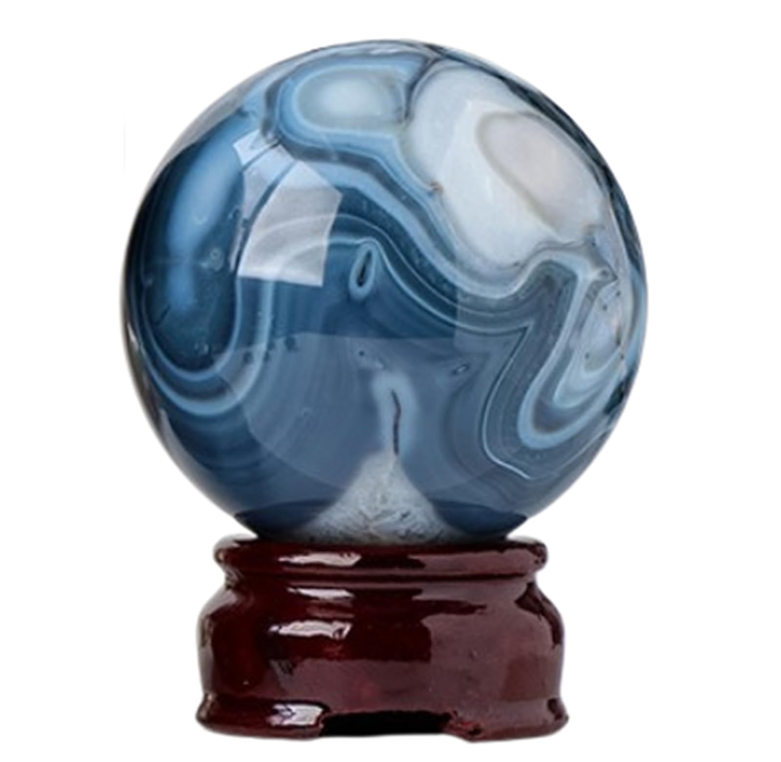 AUOQKQUT Black Sardonyx Geode Crystal Ball Black Decorative Balls Polished Divination Ball Decorative Sphere with Wood Stand for Living Room Decor,65~70mm