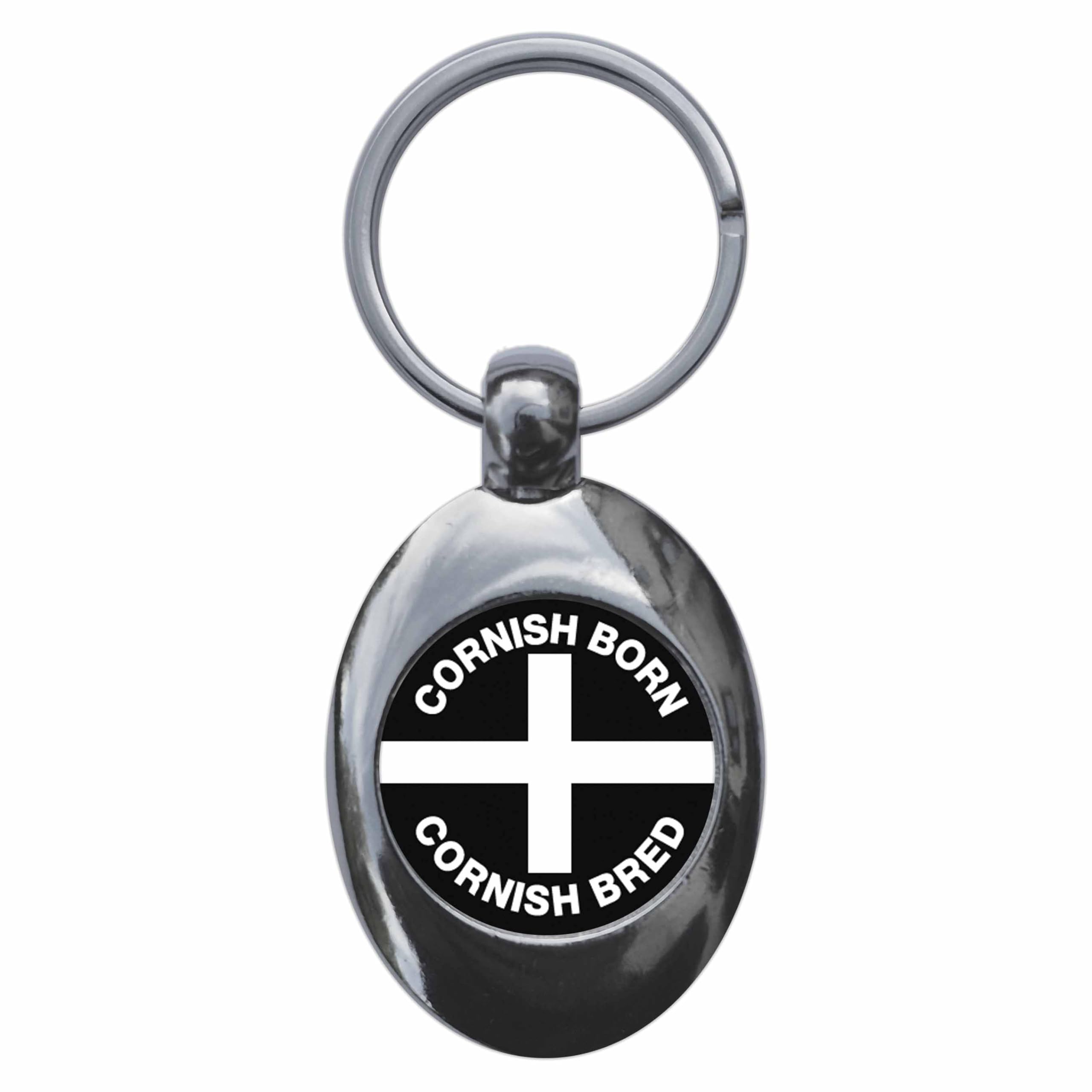 Ozorath Cornish Born Cornish Bred Keyring Keychain Key Ring Chain With Trolley Coin