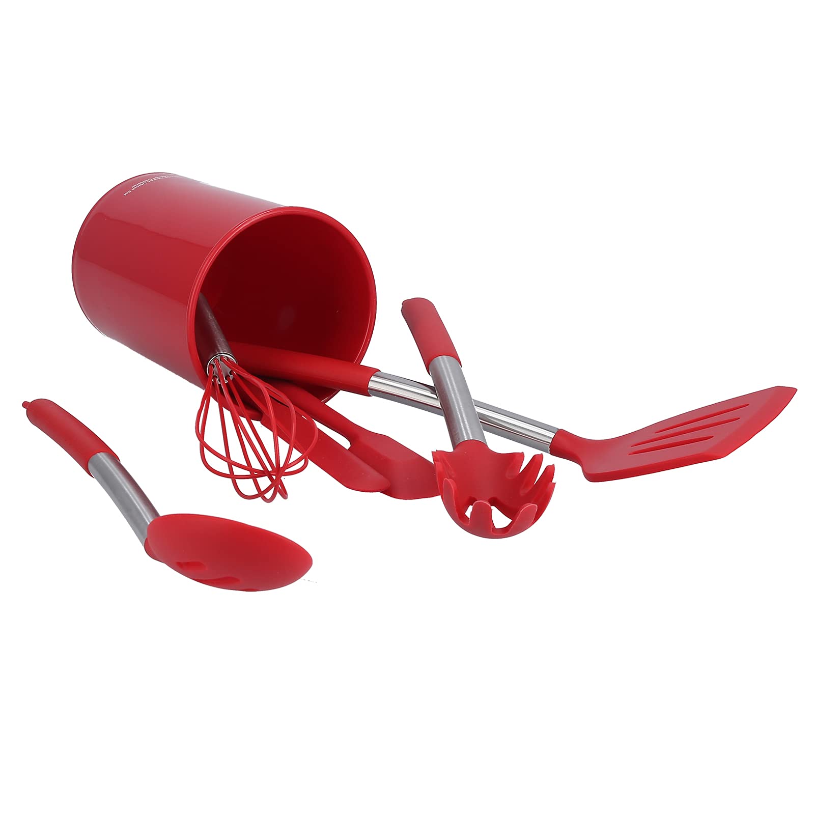 15-teiliges Silikon Küchenutensilien Set mit Edelstahlgriff, Pfannenwender, Schöpflöffel, Kochlöffel, Küchenhelfer für die tägliche Küchenarbeit (all red)