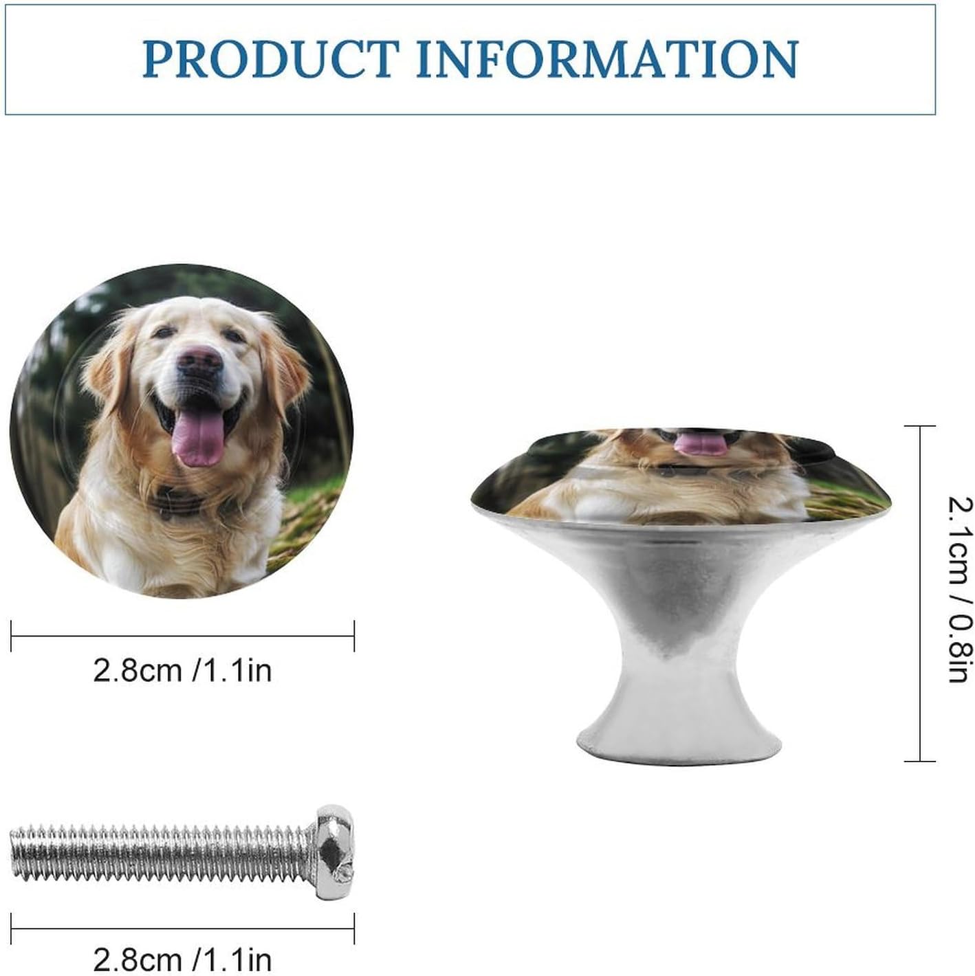 Funny Golden Retriever Cabinet Knobs Pulls 2 Pack Vintage Drawer Knobs with Screw Round Dresser Pulls Cupboard Handles Kitchen Cabinet Hardware Closet Door Knob for Bathroom image 2