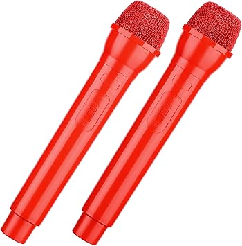 Facmogu Retro Microphone Prop with Stand & Fake Handheld Plastic Realistic Prop Microphone, Mic Prop for Karaoke Costume Role Play Christmas Halloween Wedding Birthday Party Decoration (Gold & Red)