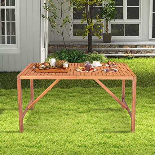 Tangkula Indoor Outdoor Acacia Wood Dining Table For 4-6 Person, Patio Rectangular Dining Table With 2 Inch Umbrella Hole And Support Bars, Outdoor Patio Table #TOP7
