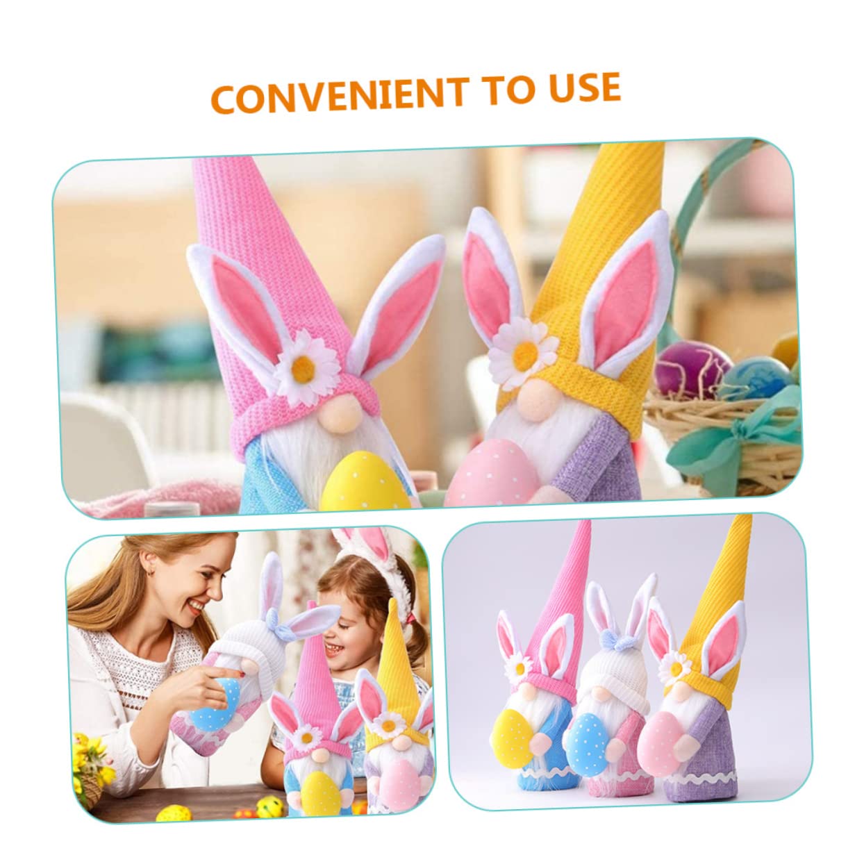 3pezzi Decorazioni Pasquali Coniglio Gnome Peluche Cappello e Cotone Pp per Decorazione Giardino e Patio, Delicate e Carine Bambole da Collezione