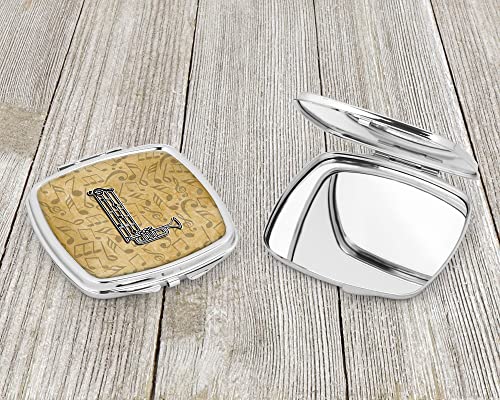 Espejo compacto decorativo de viaje para maquillaje, forma de letra L, con diseño musical, para mujeres y niñas, regalo, espejo plegable de mano miniatura 3