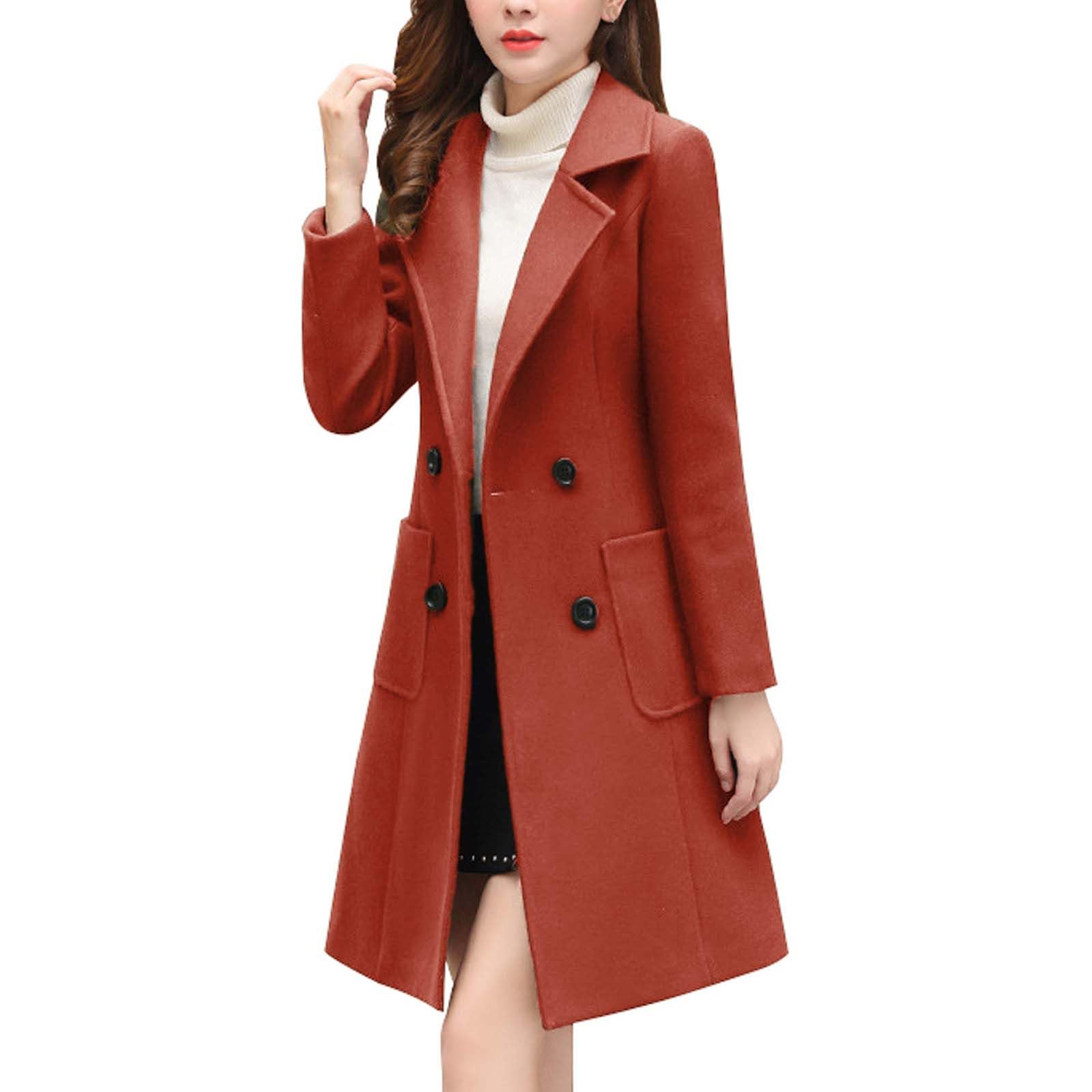 Genérico Abrigo Mujer Lana Mezcla Elegante, Chaqueta Doble Botonadura con Cuello Solapa, Americana Formal para Otoño Invierno, Oficina y Eventos