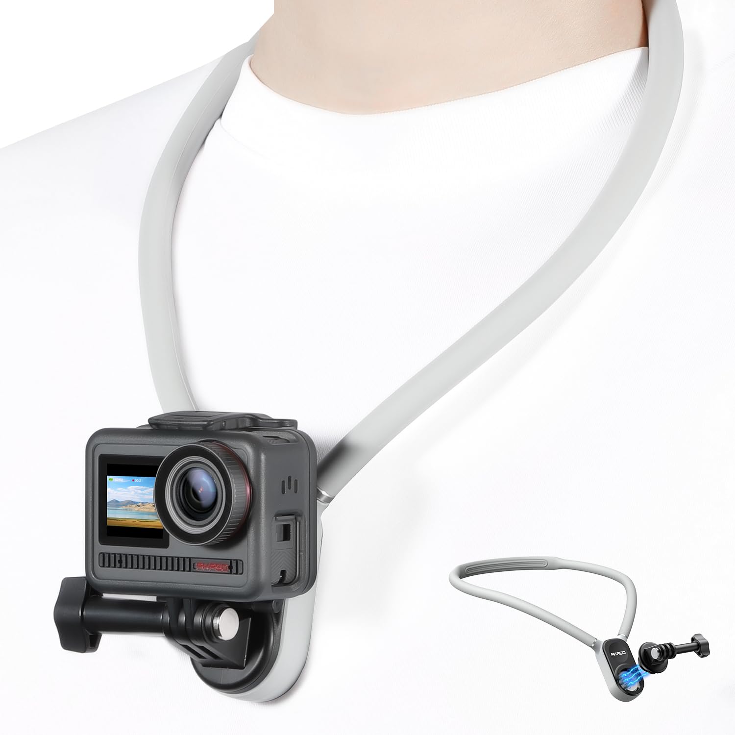 AKASO Soporte magnético para Cuello para Cámara de Acción Accesorios POV Vlog compatibles GoPro Hero12/11/10/9/Max/DJI Osmo Action/Smartphone con Adaptador Vertical de Clip de teléfono