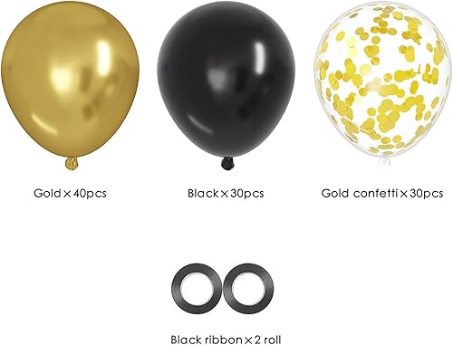 Miniatura 4 de OWill Globos de Confeti Negro y Dorado, 100 piezas de 12 Pulgadas Globos Negros y Dorados para Cumpleaños, Decoraciones de Graduación, Bodas y