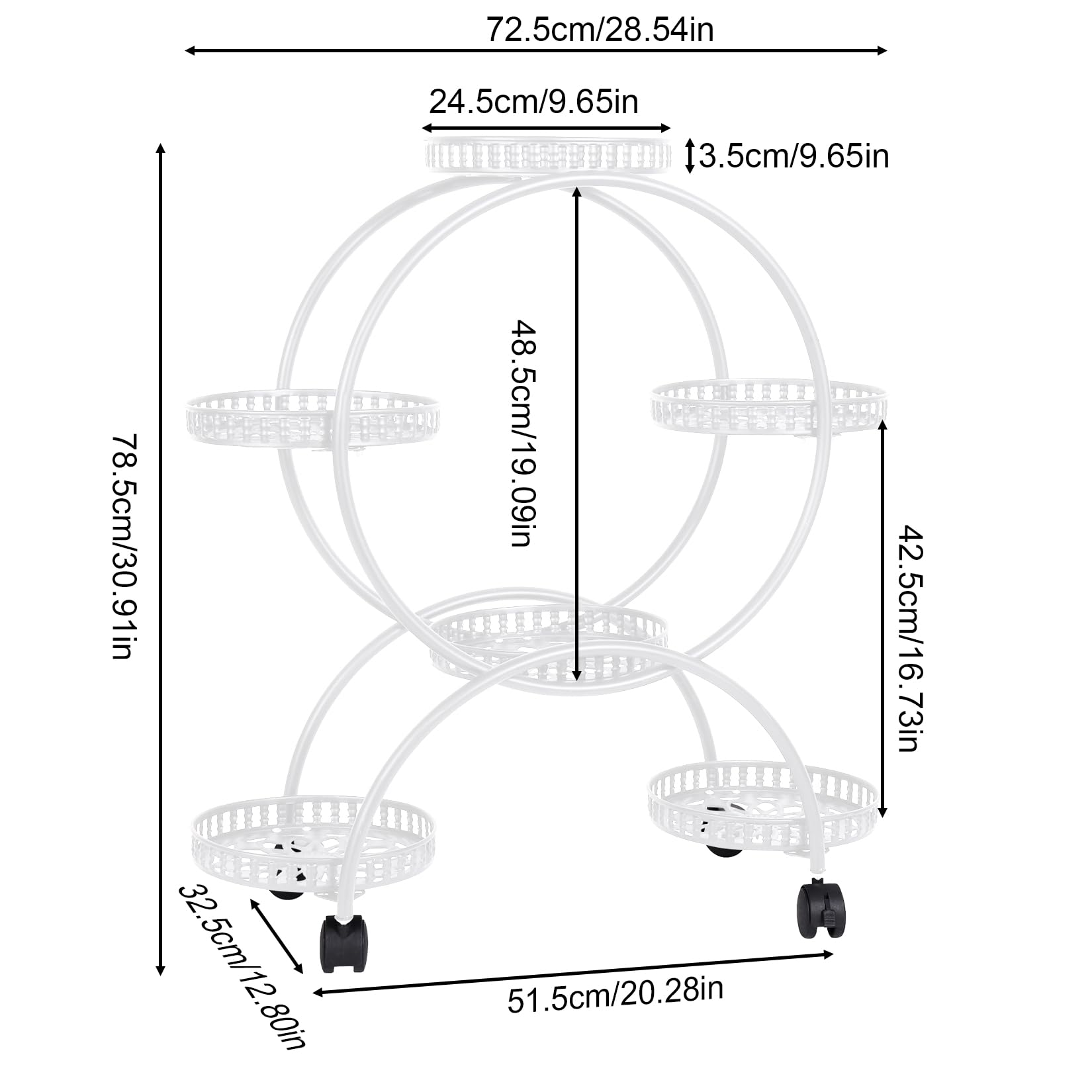 unho Porte Plante Intérieur à roulettes, Cache Pot sur Pied Plante Intérieur Blanc Support Plantes Intérieur Métal Design Étagère Plante Extérieur Jardin en Pot pour Salon Jardin Balcon - 33x73x79cm