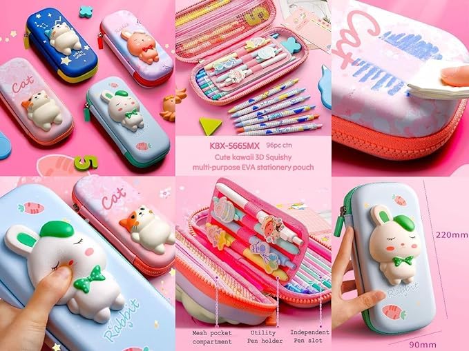 Image of Cartoon Theme Pencil Case - 3D EVA Pencil Pouch, Multipurpose Zipper Pencil Case for Kids, Pen and Pencil Bag for School Kids, Girls, Stationery Storage Box (Small Cat Pink)