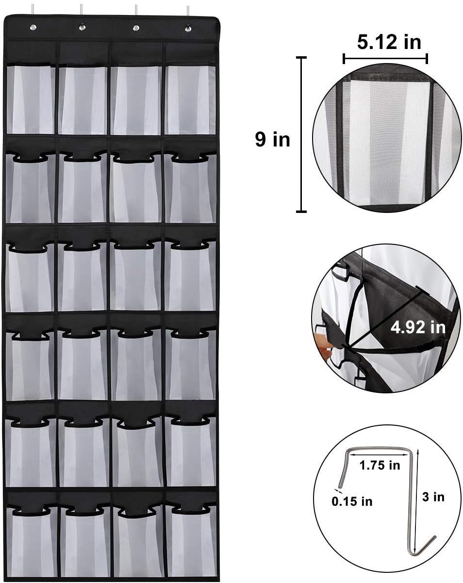 2 Shoe Organizers on The Door Mesh Shoe Rack with 24 Pockets Hanging Shoe Storage Storage with 8 Door Hooks Compatible with Bedroom Closet Bathroom (59 X 21.6 in)