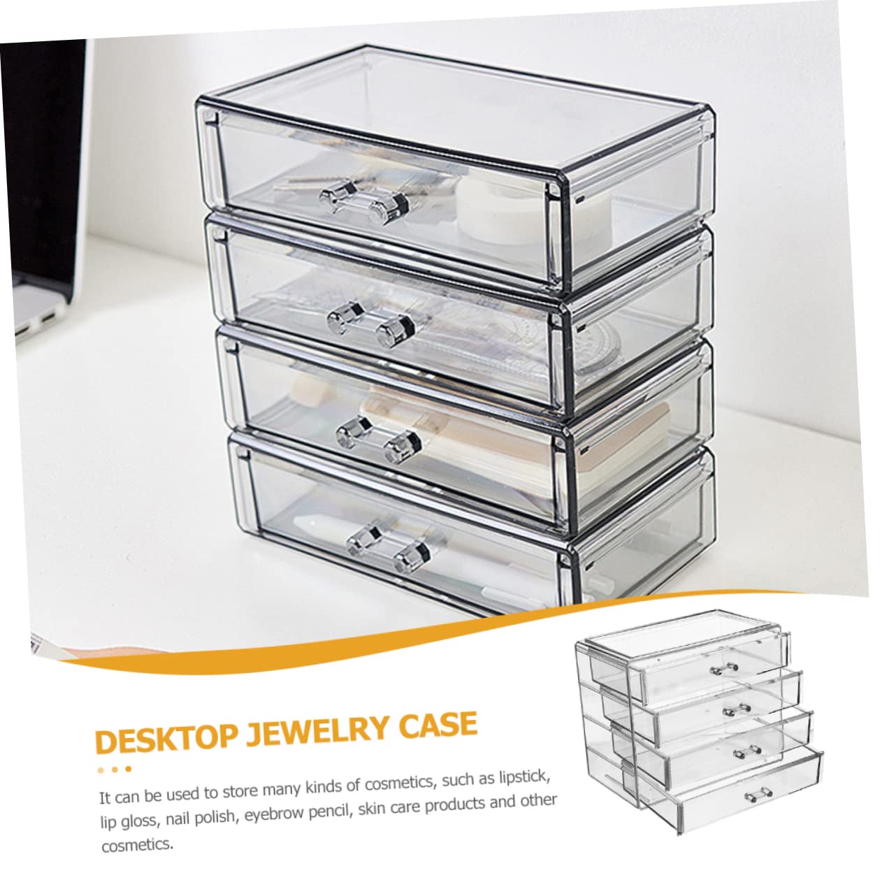 Caja de Cosméticos 4 Cajones Grande de Acrílico Transparente