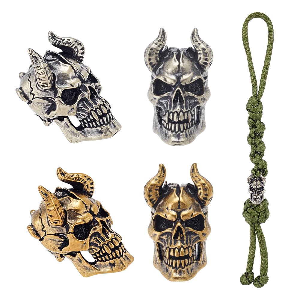 Cuentas de cuerda de paracaídas de latón NBEADS con diseño detallado de calavera para artesanía