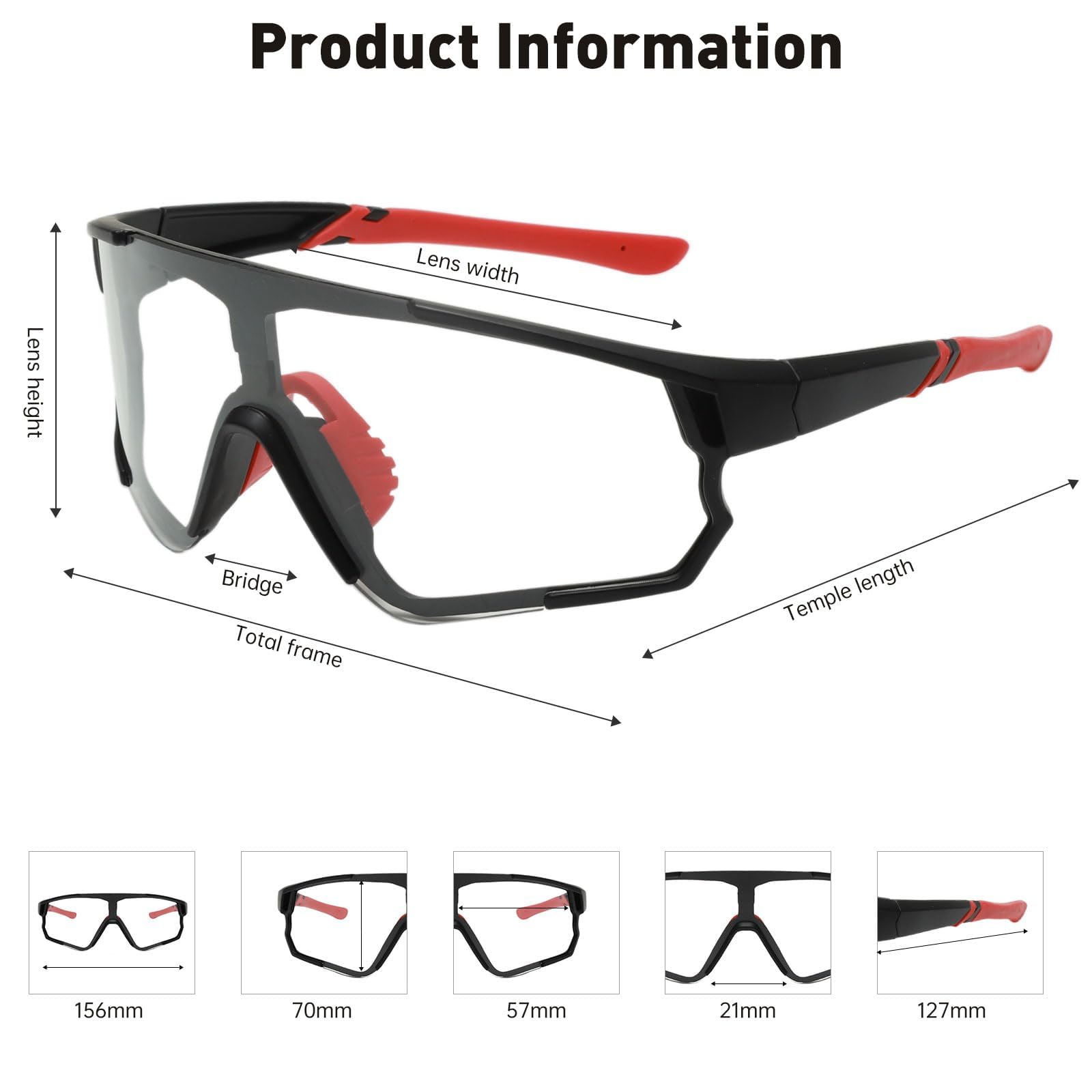 Long Keeper Photochromic Cycling Sunglasses Mountain Bike Riding Glasses for Women Men Sports Sunglasses UV400 (Black) - Image 3