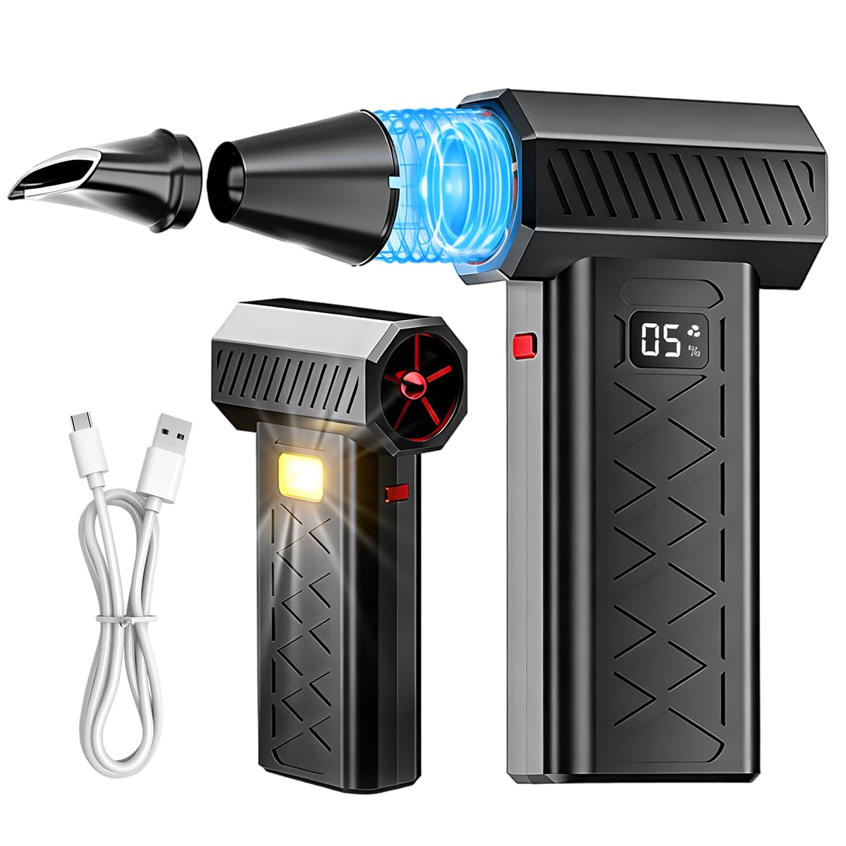 Compressed Air Duster, 130000RPM Electric Turbo Jet Blower with 6000mAh Rechargeable Battery, 6 Speed, LED Light, Cordless Mini Air Blower for Pc, Keyboard, Car, Home,Outdoor-Black-image-48