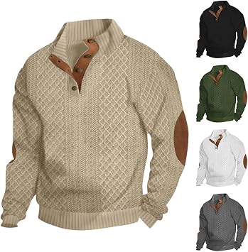 Whitecloths Life Clothing Men,Mens Vintage Knit Print Zip-Up Sweatshirt,Fall Pullover Sweater Vintage Sweatshirt Men