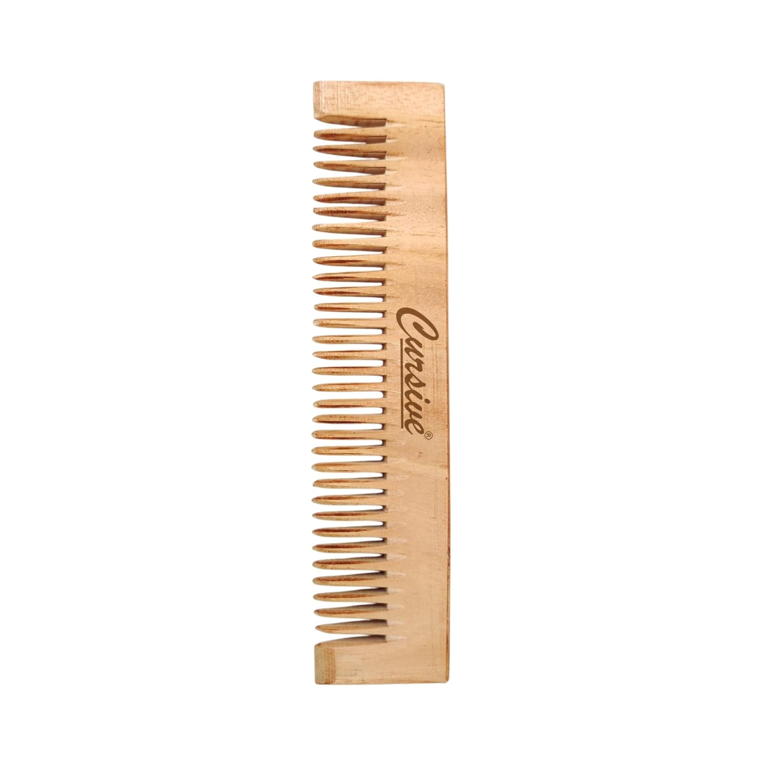 CURSIVE Natural Bamboo Wooden Comb, Handcrafted Wide Tooth Detangling Hair | Pocket Bamboo Comb for Hair Care | Eco-Friendly & Anti-Static | Travel Friendly | Sleek & Easy Combing