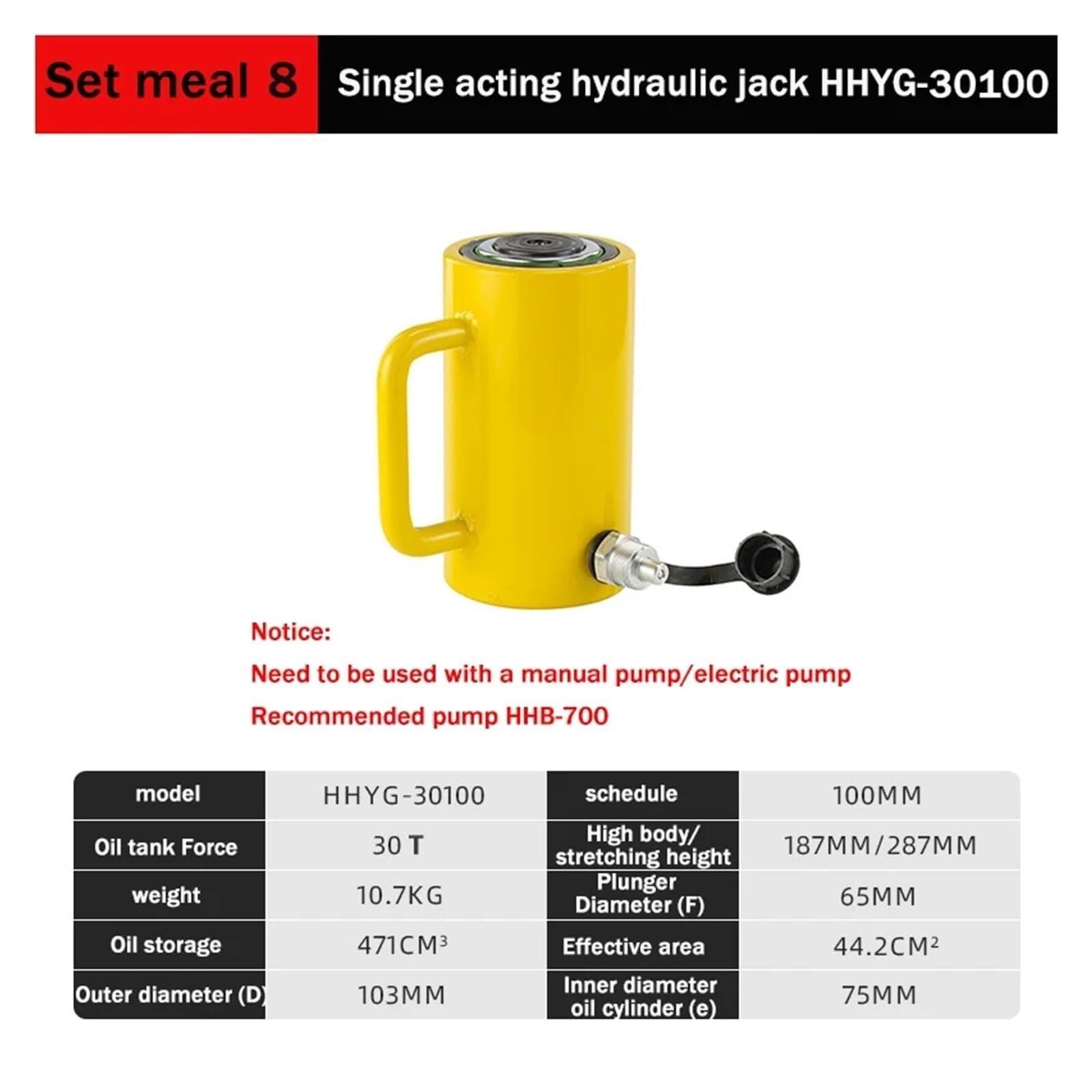 Hydrauliczny podnośnik cylindrowy do zadań podnoszenia i separacji - narzędzie cylindra olejowego jednostronnego działania (zestaw posiłek 8)