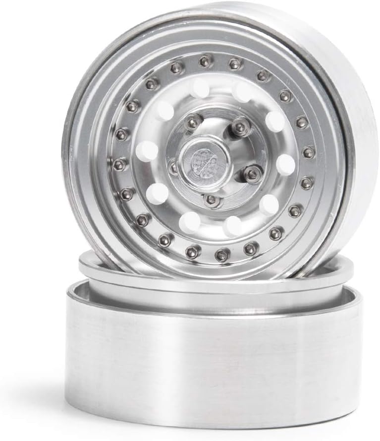 QUE-T 1.9" Pack of 4 Alloy Metal Beadlock Wheel Rims for 1/10 RC Crawler SCX10 90046 D90 Trx4 (Bright Silver)
