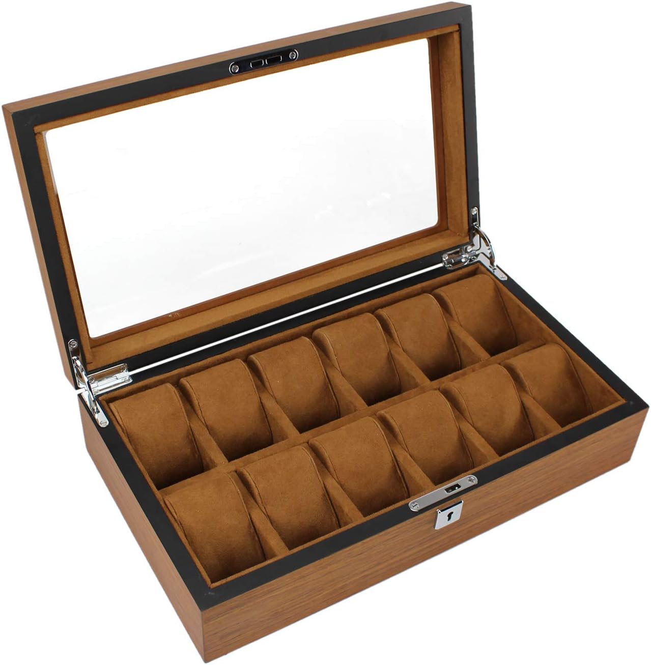 Lonian Solid Wood Watch Box, Watch Case for Men 12 Slots Wood Storage Watch Case Organizer with Glass Display Top Exquisite and Durable (12 Grids)