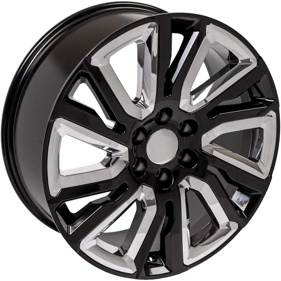 OE Wheels CV39 22 Inch Rims and Tires Fit Sierra 1500 Style 6x139.7 22x9 Gloss Black with Chrome Insert - Hollander 5901 - TS-37 AT 285/45-22 (Set of 4)
