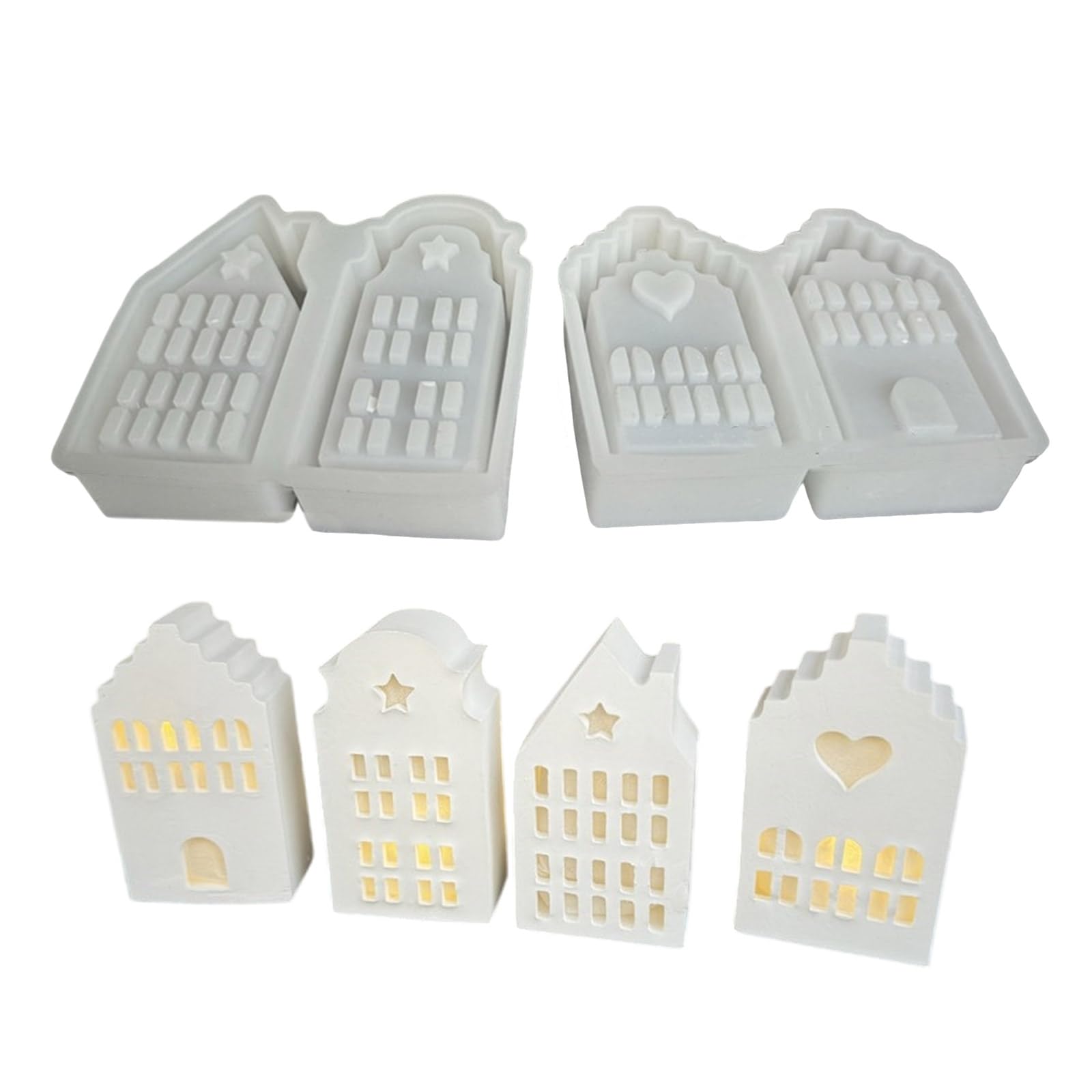 NEWFT Atmospheres Light Silicone Mold 4 Grids House Shaped Ornament Mould Candlestick Gypsum Mould Jewelry Making Supplies
