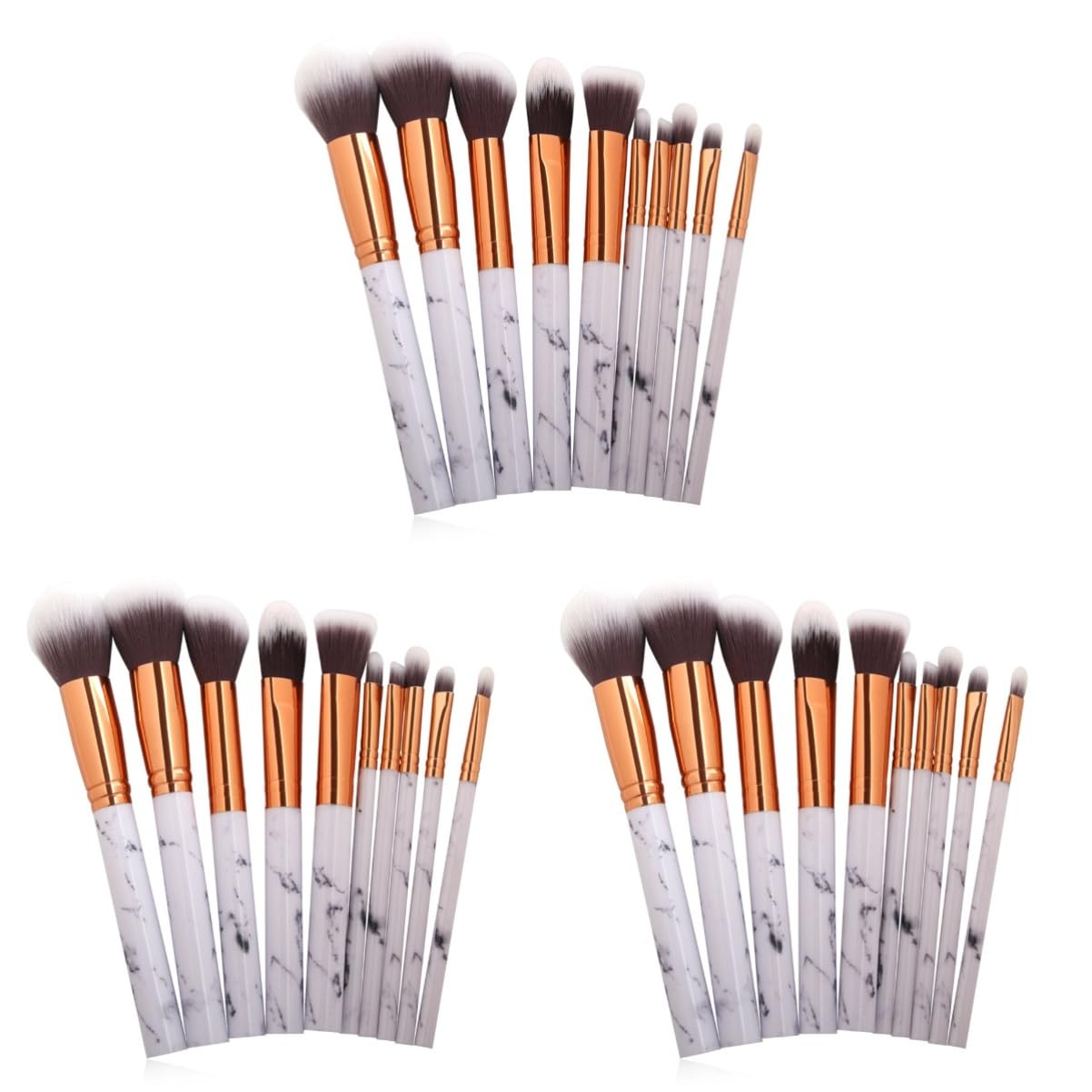 Housoutil Lot De 3 Pinceaux De Maquillage De Luxe En Marbre Poils Synthétiques Doux Pour Fond De Teint Blush Sourcils Eye-liner Anti- 10 Pièces X 3