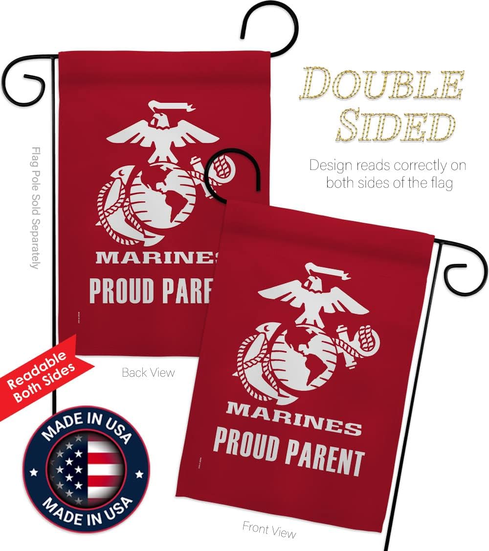Proud Marine Parent Garden Flag - Set with Stand Armed Forces Corps USMC Semper Fi United State American Military Veteran Retire Official - House Banner Small Yard Gift Double-Sided 13 X 18.5
