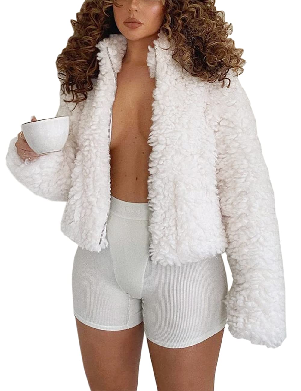 Oversized Snug Teddy Coat Long Sleeve Boucle Zip Up Faux Fur Shearling Jacket with Pockets for Women-image-15