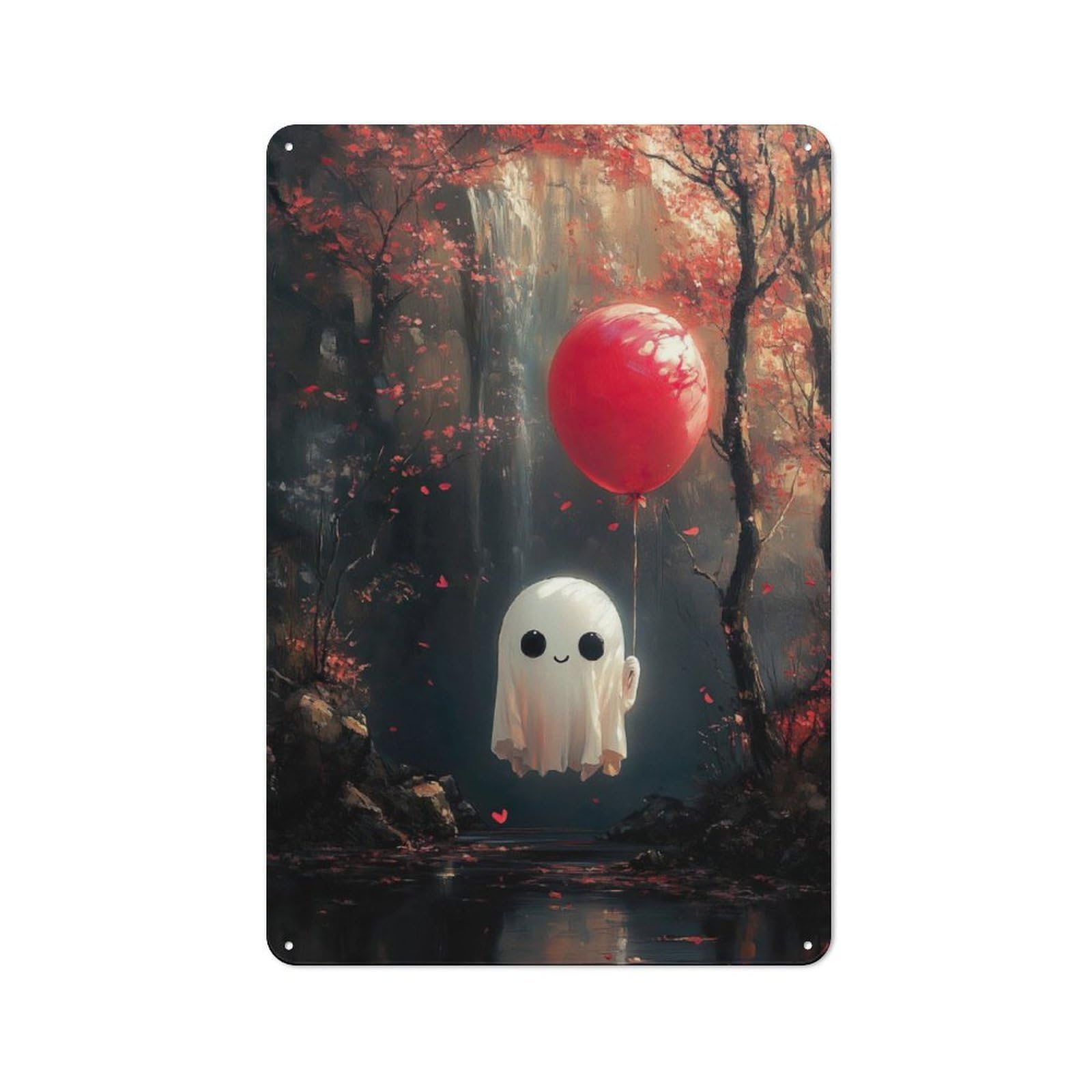 Junmoney Autumn Ghost With Balloon Metal Sign 30X20cm With For Hallway Wall, Vintage Decor, For Garage, Workshop And Man Cave Decoration