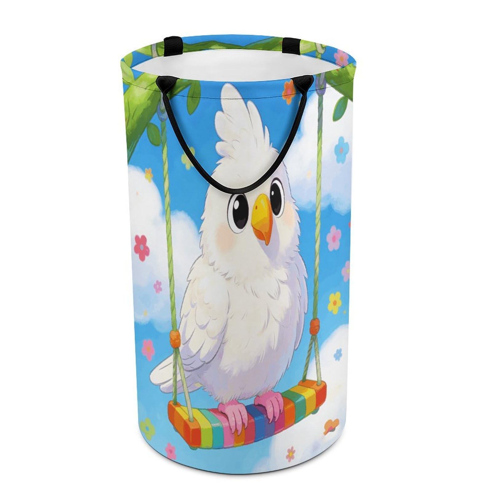 The Spring Leisurely Stroll of A Little White Parrot Laundry Hamper Waterproof Polyester Laundry Baskets Collapsible Dirty Clothes Storage Basket Clothes Hampers with Sturdy Handles for Travel Bedroom