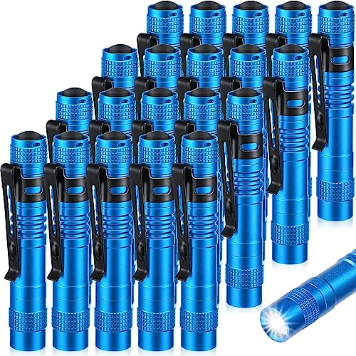 Hortsun 20 Pcs Mini Pen Light Flashlights Father Day Gifts for Men Pocket Flashlights Pen with Clip Small LED Handheld Slim Torches Without Battery(3.54 Inch,Blue)