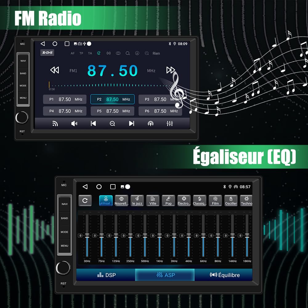 AWESAFE Autoradio 1 din 2 din Android 13 Universel Voiture Modèles Écran de 7 Pouces Supporte GPS Carplay Android Auto WiFi Bluetooth FM RDS USB Commande au Volant[2Go+32Go]