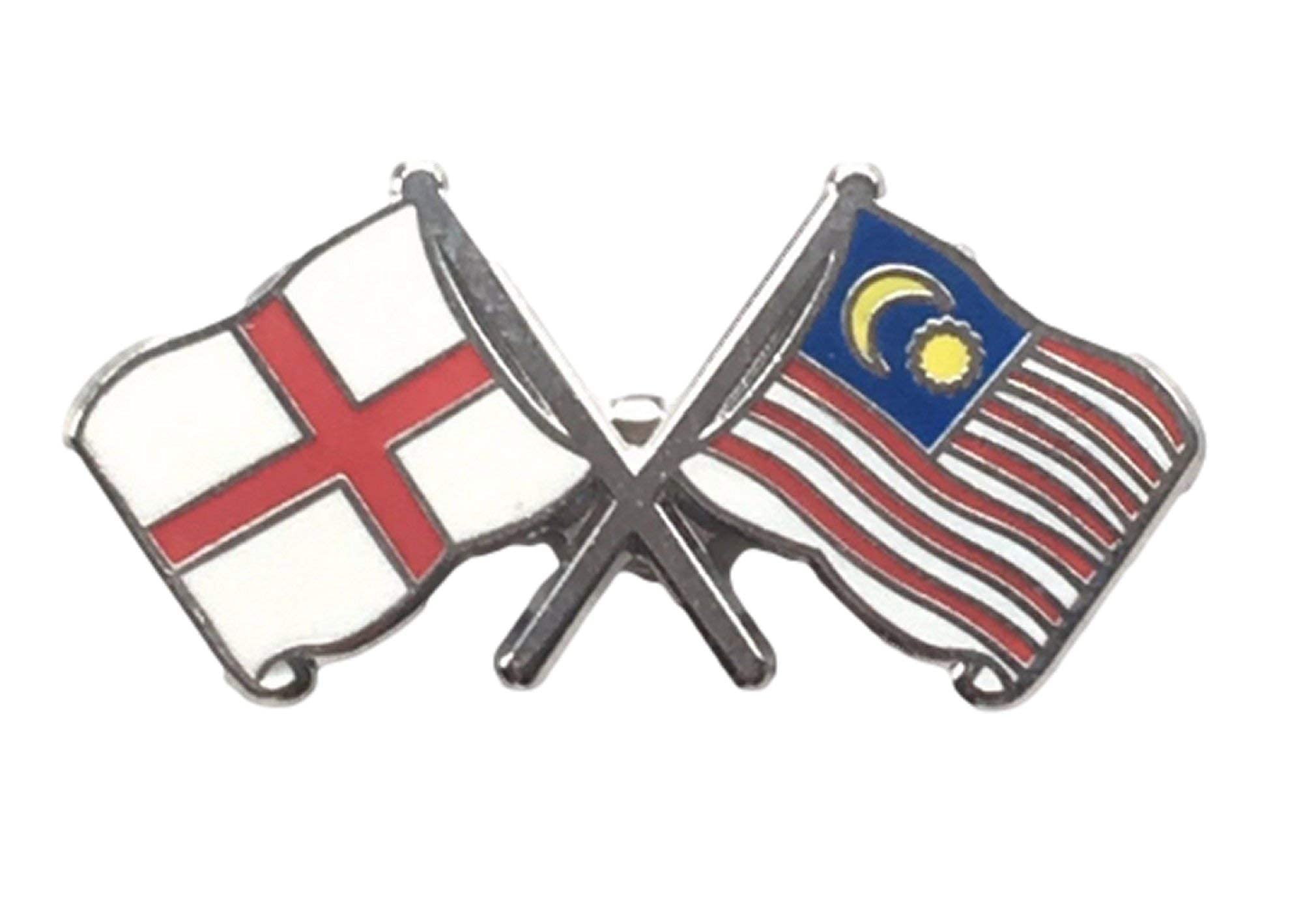 England St George Cross & Malaysia Flags Friendship Flag Enamel Lapel Pin Badge