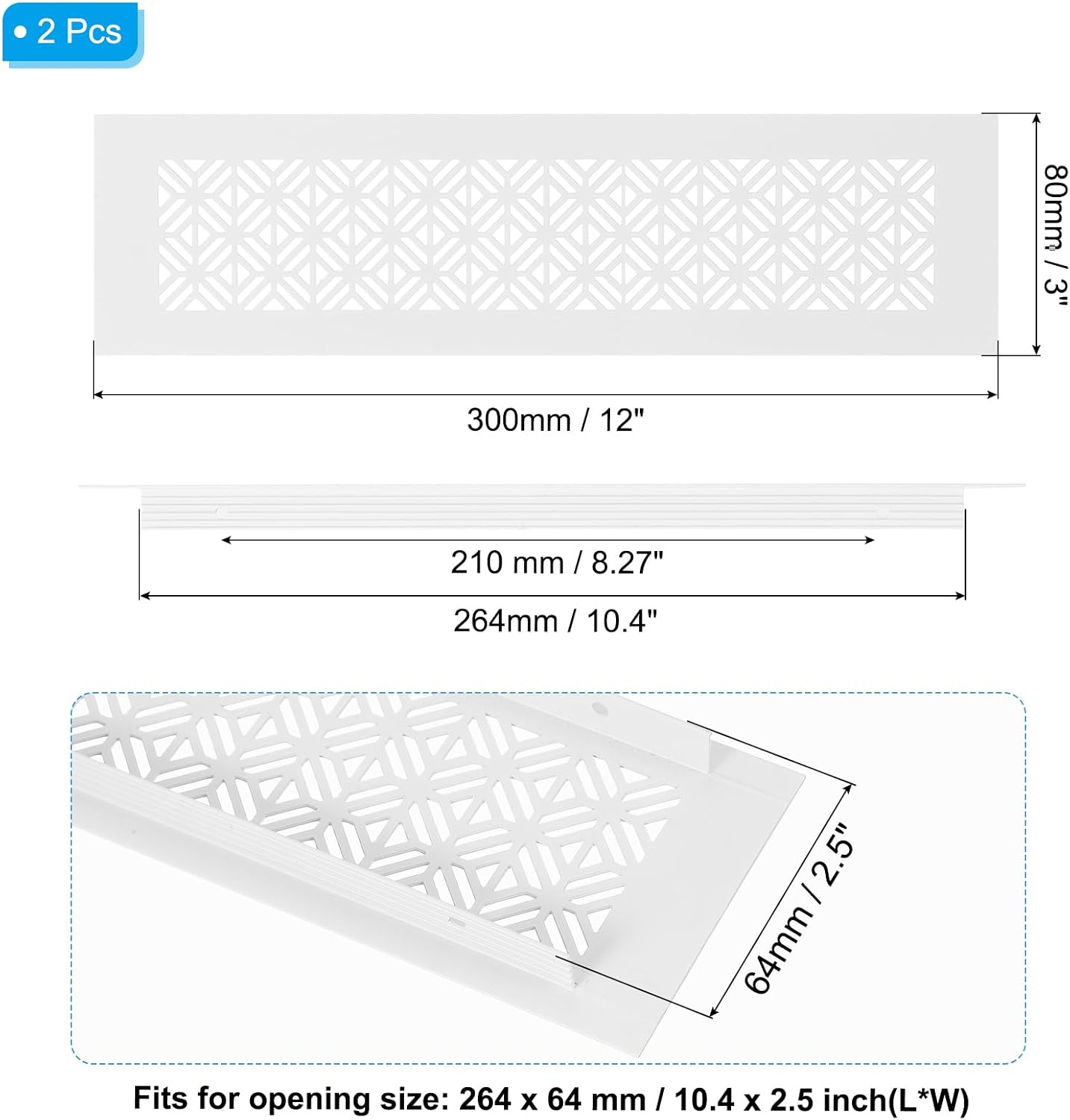 PATIKIL 12 x 3 Inch Door Air Vent Cover, 2 Pcs Heavy Duty Aluminum Grille Ventilation Cover Louvered with Mounting Screws for Cabinet Wardrobe Door, White