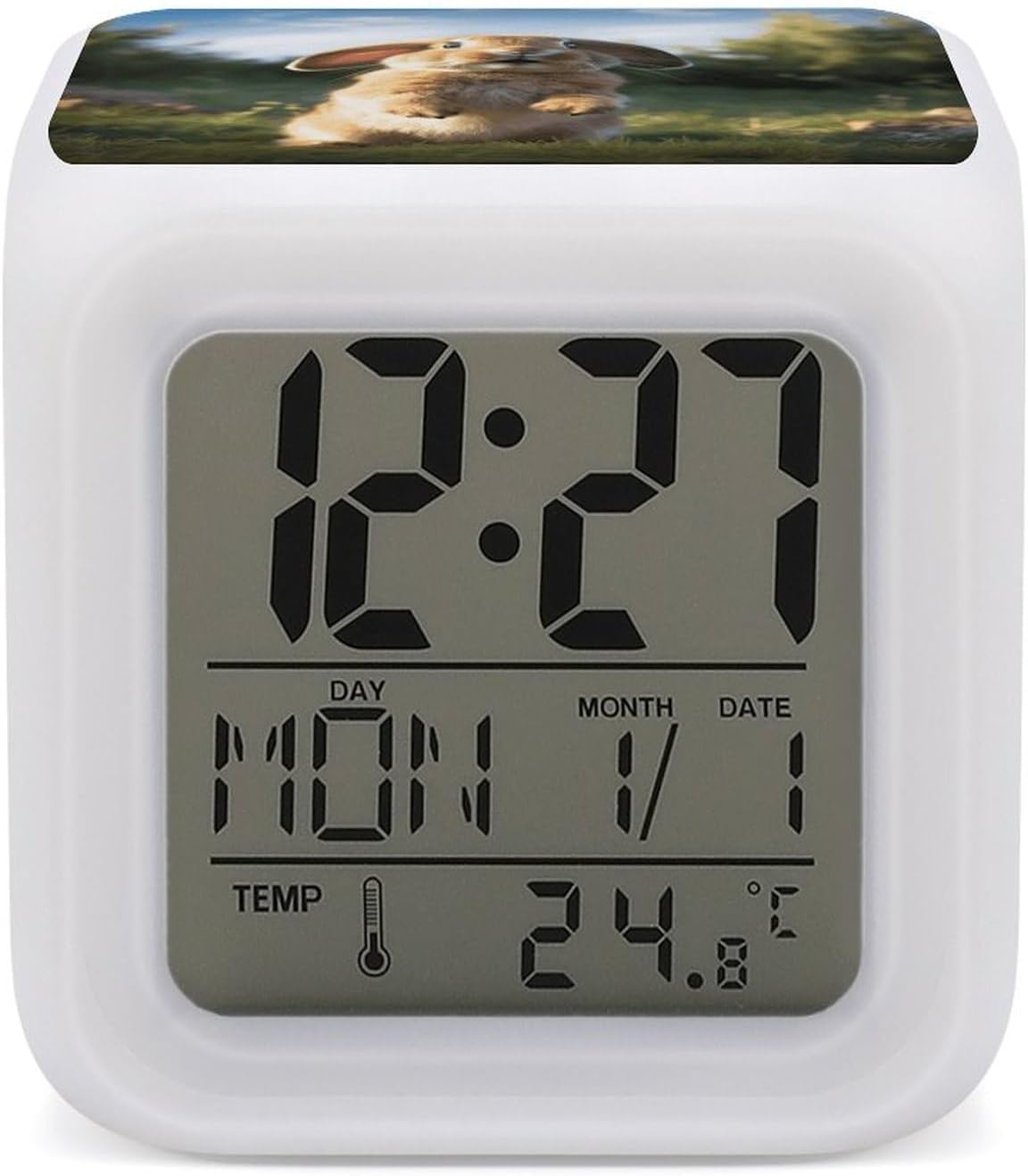 Cute Funny Rabbit Alarm Clock with 7 Color Changing
