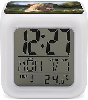 Cute Funny Rabbit Alarm Clocks for Bedrooms with Temperature | 7 Color LED Night Light Digital Clock 3-Inch Cube Alarm Clock for Home Office Heavy Sleepers Gift