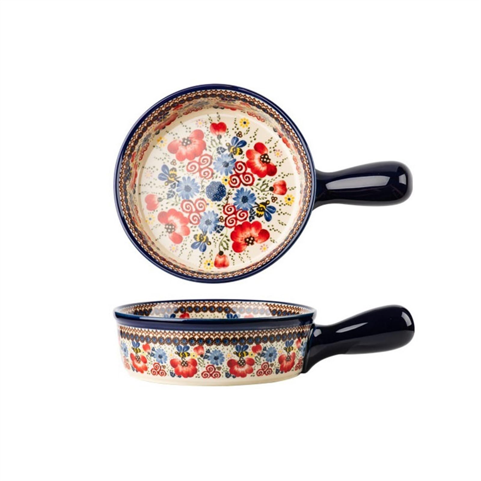 Naczynie Do Pieczenia Zastawa stołowa podszkliwna do użytku domowego Ceramiczne naczynie pieczenia w wysokiej temperaturze Duża pojemność Miska z uchwytem Głębokie(16.3cm)