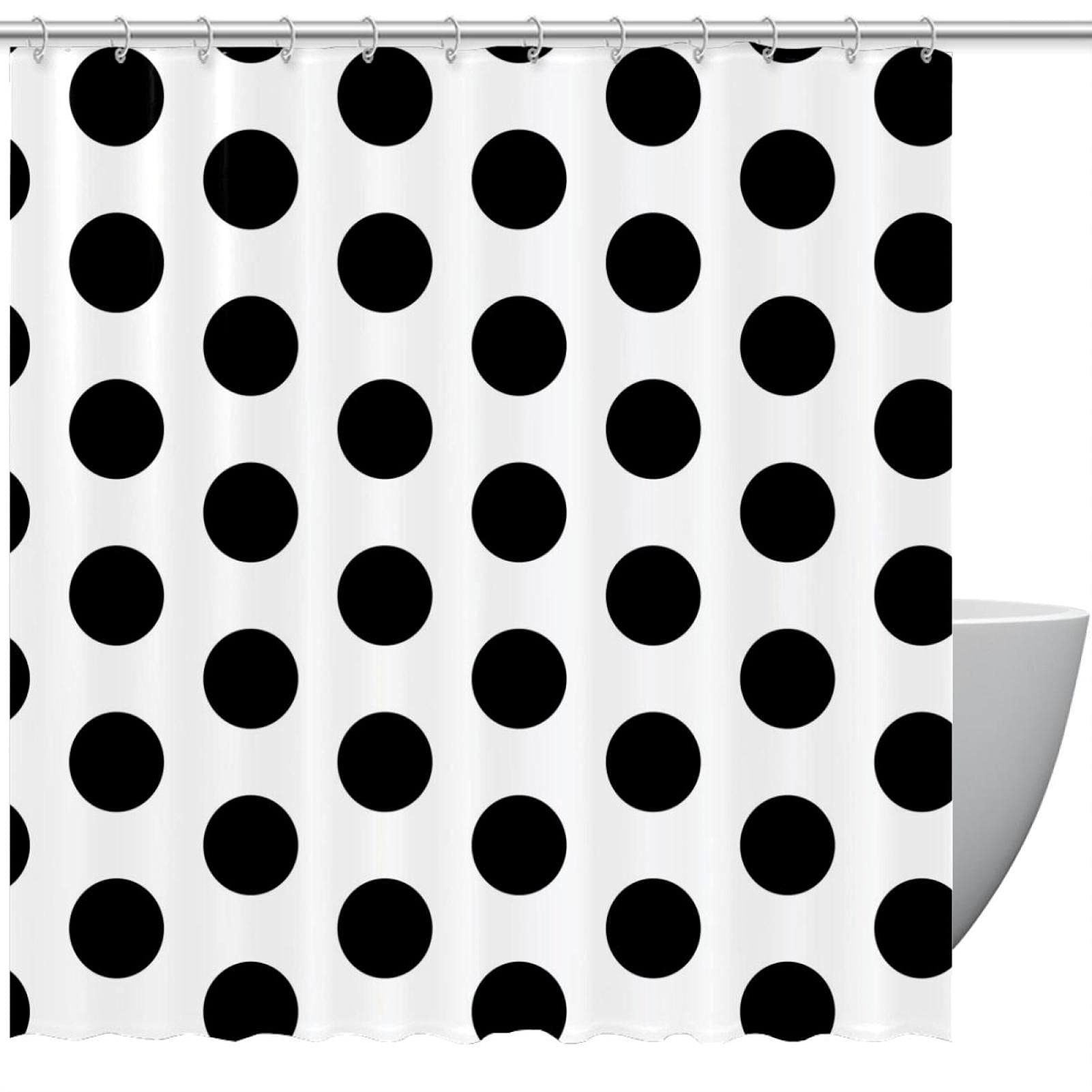 Rideau de douche imperméable à pois noirs 183x183 cm avec 12 crochets