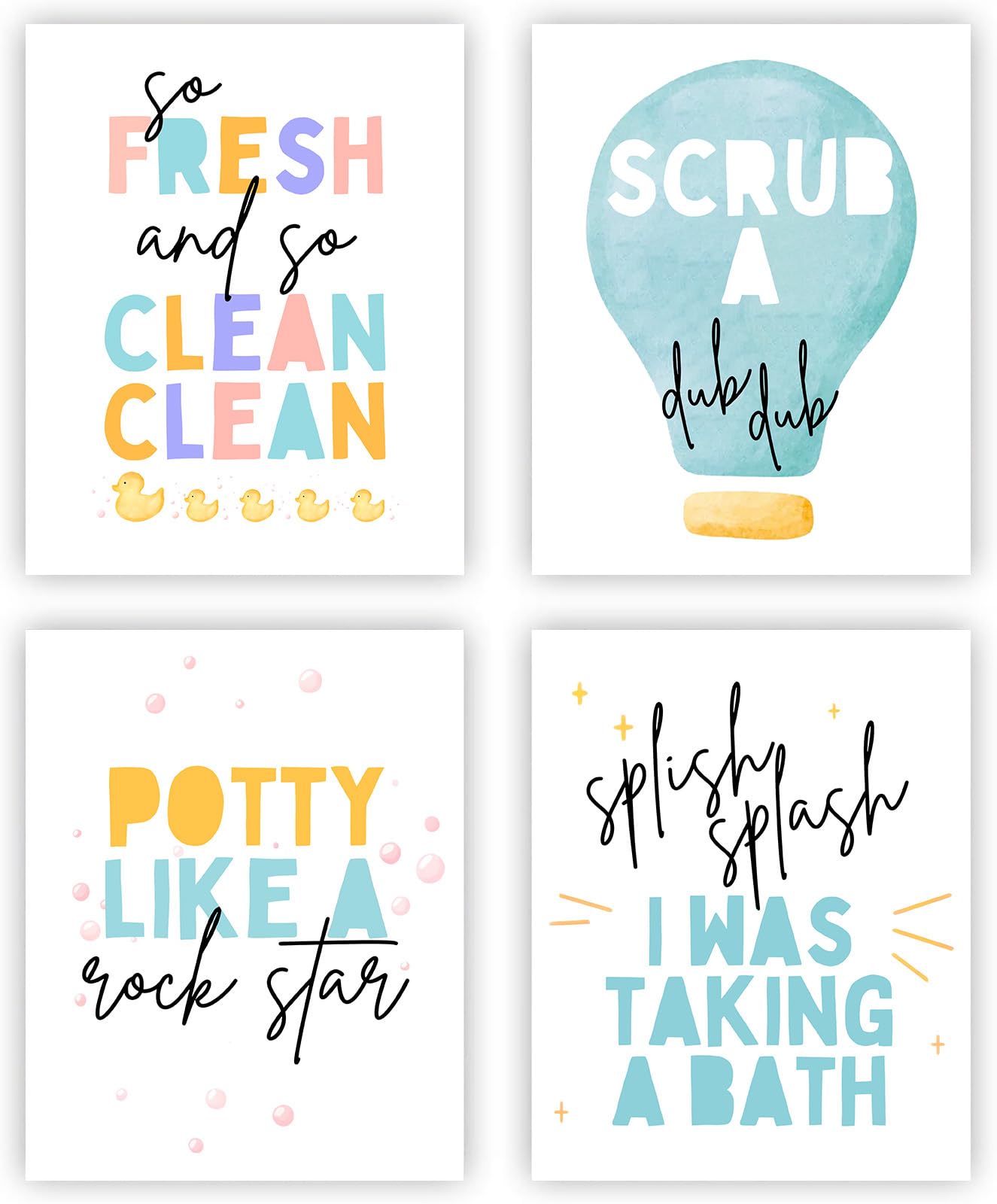 Children's Bathroom Themed Rules Wall Art, Kids Funny Canvas Prints for Restroom Nursery Decor, Set of 4, (8x10 inch Unframed)