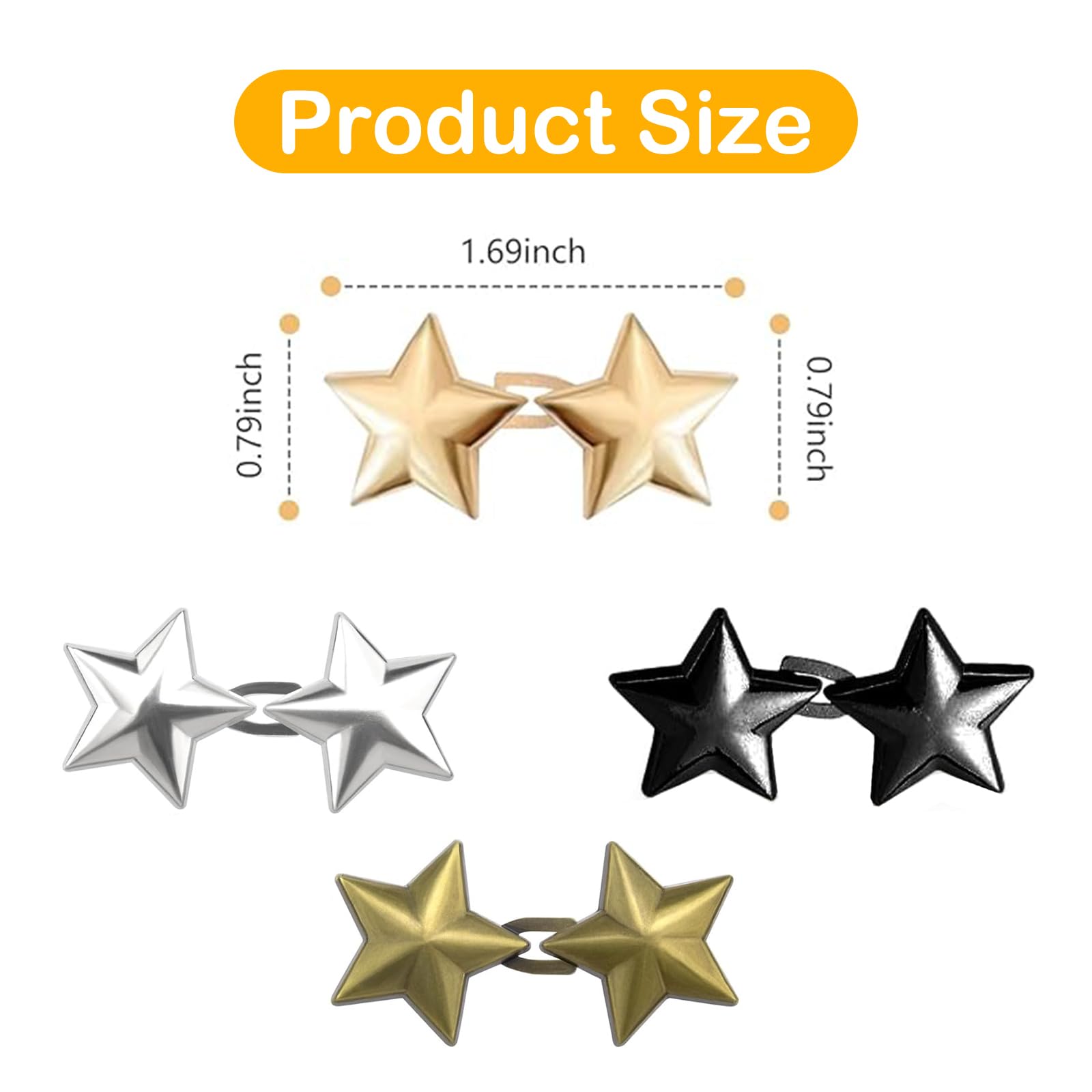 Chaofatchoy 4Pairs Star Waist Tightener, Adjustable Waist Tightener for Jeans Pants, Skirts, Sleeves, Sweaters, Metal, Gold - Image 3